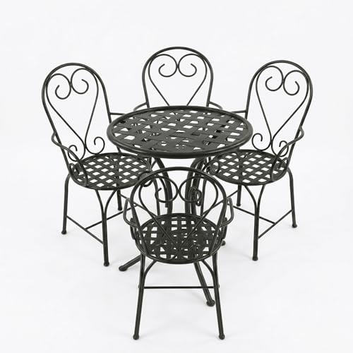 Kapaga - Bistro-Set Metall 5-teilig, 4 Stühle mit Armlehnen und runder Tisch, handgefertigtes Schmiededesign, schwarz, für Garten, Balkon und Terrasse - RAL Farben