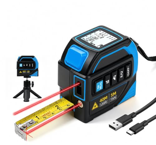 Uadme 4-in-1 Metro Laser 40m + Metro a Nastro 5m, Misuratore Laser Distanza Ricaricabile con Livella e Croce Laser, IP54 Impermeabile Flessometro Digitale, per Professionisti e Hobbisti