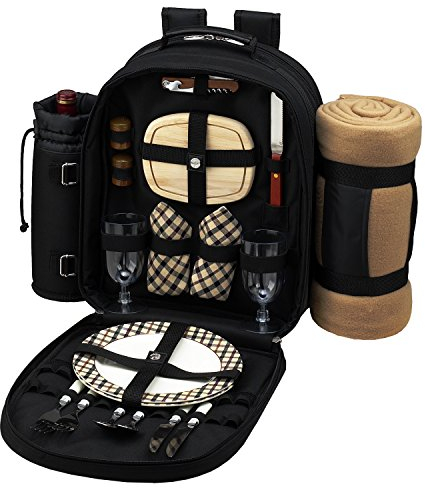 Picnic at Ascot Picknick-Rucksack für 2 Personen, mit Kühler, isoliertem Weinhalter und Decke, entworfen und montiert in den USA