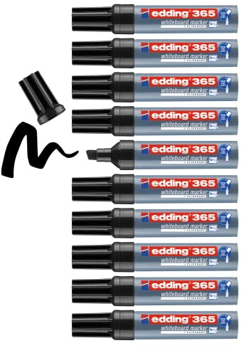 edding 365 Whiteboardmarker - schwarz - 10 Whiteboard Stifte - Keilspitze 2-7 mm - für Whiteboard, Glas, Schreibtafel, Flipchart - trocken und rückstandsfrei abwischbar, trocknet nicht aus