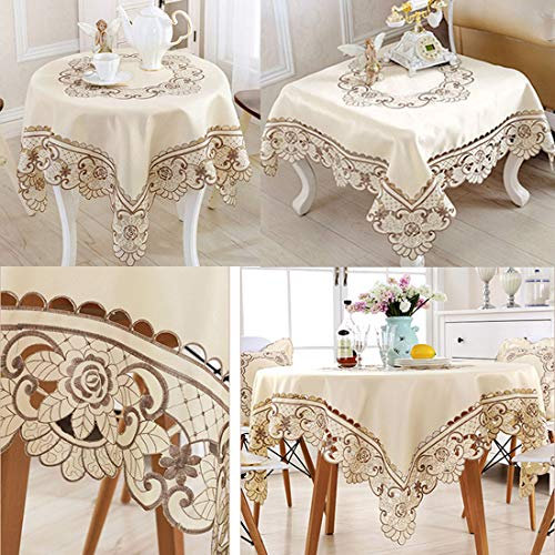 lelehome braun Blume Stickerei Spitze creme Tischdecke Multi Größen erhältlich Square 85*85CM(33 X 33)