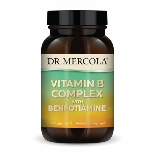 Dr. Mercola Vitamin B Complex with Benfotiamine - Supports Cellular, Brain & Immune Health - Non-GMO, Gluten-Free & Soy-Free - 60 Capsules (30 Servings)