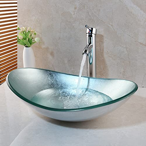 Washly 22 Bathroom Vessel Sink Oval Silver Washing Basin Bowl