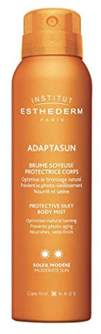Institut Esthederm - Adaptasun - Brume Soyeuse Protectrice Corps - Optimise le Bronzage Naturel - Sublimer et Protéger - Soleil Modéré - Aérosol 150ml