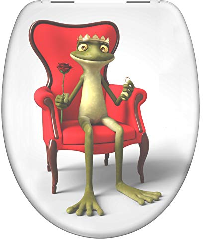 WC-Sitz - Toilettendeckel | Klodeckel mit Absenkautomatik | Duroplast | Toilettensitz mit Muster (Frog King)