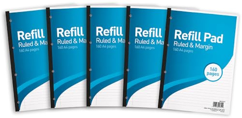SUMMIT A4 Lined Paper, Side Bound Refill Pad, 8 mm Ruled and Margin, 160 Page, Pack of 5