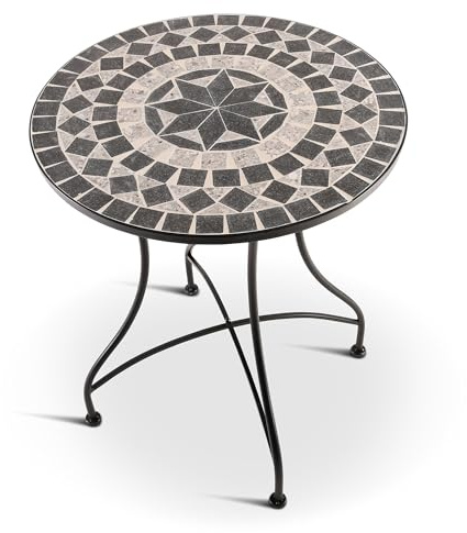 RABURG Mayla Mosaik-Gartentisch, rund, 60cm Ø, Metall, Anthrazit/Grau/Beige | Mosaikmuster, mediterranes Flair, liebevolle Handarbeit, für Garten, Balkon und Terrasse