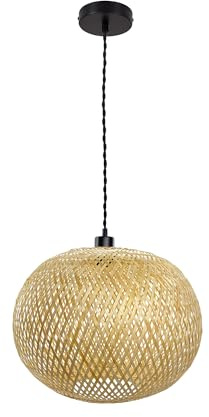 LEDKIA Lampada a Sospensione Bambù Llata Naturale | Design Naturale | Funziona con E27 220-240V | Interno IP20 | Cavo Regolabile | Ø39 cm, Altezza 32 cm