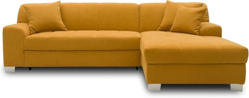 DOMO. collection Ecksofa Capri, Sofa in L-Form, Longchair rechts mit Schlaffunktion, Couch, Polsterecke, Eckcouch, Schlafsofa 239 x 152 x 75 cm (BxTxH), mango (gelb)