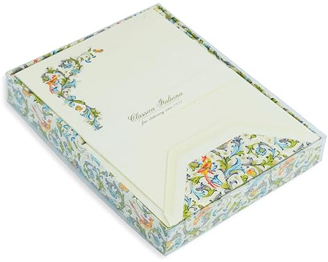 10er Design Briefkarten Set inkl. Briefschachtel Vintage „Florentiner Vögel“ aus Italien 10 Bögen Schreibpapier & DIN B6 Briefkuvert - Edle Brief-Umschläge, Briefpapier & Briefbox mit Blumen-Muster