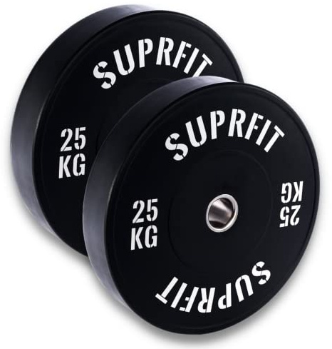 SUPRFIT Gummierte Fitness Bumper Plates 50 mm Gewichtsscheiben aus Vollgummigranulat - Gewicht: 5-25kg