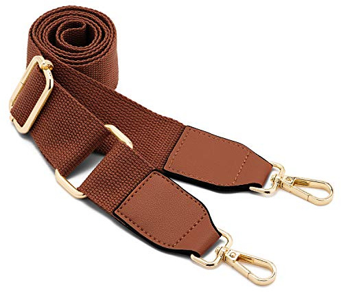 Women Wide Shoulder Bags Strap,Adjustable Replacement Belt Bag Strap with Leather Gold Hooks Canvas Purse Straps Messenger Bag Changeable Long Strap For Crossbody Handbag(Leather-Brown)
