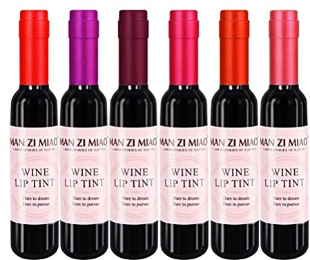 Akemaio Lápiz labial líquido mate, 6 unidades, diseño de botella de vino Creaive, lápiz labial líquido mate, de larga duración, resistente al agua, brillo labial, tinte de labios