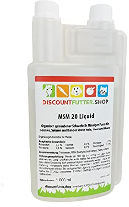 DISCOUNTFUTTER.SHOP MSM 20 Liquid - Methylsulfonylmethan (1Liter) für Pferde - organischer Schwefel in höchster Reinheit | ohne Zucker, Konservierungsstoffe