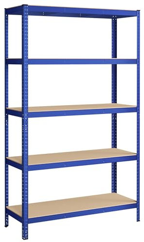 SONGMICS Scaffalatura a 5 Ripiani, Scaffale in Acciaio, Montaggio Senza Viti, Utensili, Strumenti in Garage, Magazzino, Ripostiglio, Portante 750 kg, 60 x 120 x 200 cm, Blu GLR060Q01