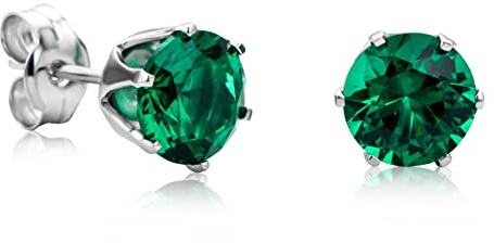 Orovi Ohrschmuck für Damen runde Ohrstecker mit Edelstein/Geburtsstein Saphir/Rubin/Smaragd/Zirkonia in Weißgold klassische Ohrstecker aus 14 Karat (585) Gold