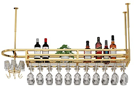 V3VOGUE Weinglashalter 100/120cm Metall Decke Weinregale Lagerung, Weinkelch Stemware Glass Rack, Verstellbare Höhe Weinglashalterung, Geeignet Für Zuhause, Bar, Küche, Restaurant