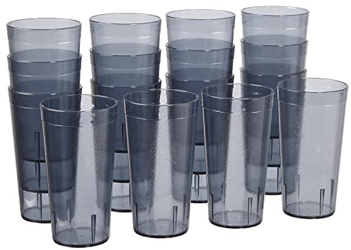 US Acrylic Cafe Plastic Reusable Tumblers (Set of 16) 20-ounce Water Cups in Grey | Value Set of Restaurant Style Drinking Glasses, Stackable, BPA-free, Made in the USA | Top-rack Dishwasher Safe