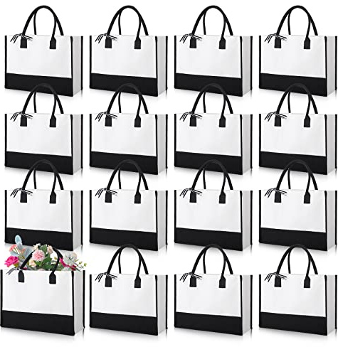 Reginary 12 Pack Canvas Tote Bags Initial Classic Present Personalized Canvas Beach Bag for Wedding, Birthday, Beach(Black and White)