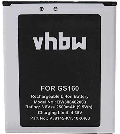 vhbw Akku kompatibel mit Gigaset GS170 | GS160 Handy Smartphone Telefon (2500 mAh, 3,8 V, Li-Ion)