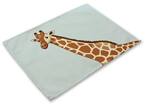 Manteles Individuales Jirafa Azul Claro Salvamanteles Individuales Algodón Lino Lavable Mantel Individual Resistente al Calor Individuales Mesa Engrosamiento Bajoplatos 30x45cm 6 Pcs