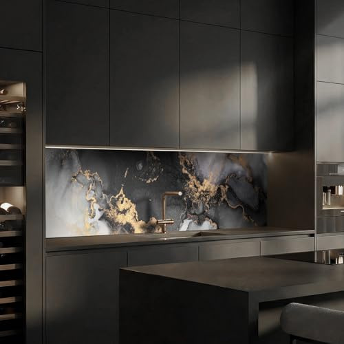 Dedeco Küchenrückwand 260x60 cm, Marmor V13, 3mm Acrylglas – Spritzschutz Küche, Spüle & Herd, wasserfest, Glasoptik, Küchenfront, Wandverkleidung, Fliesenersatz, Fliesenspiegel