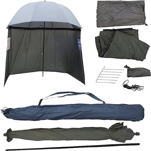 PHOENIX 91409 Angelschirm Ø250 cm Angel Schirmzelt mit Umhang und Erdnägel, Schutz Regen Wind Kalt und UV Sonnen, 3 Männer und Karpfengepäck + GRATIS Etui