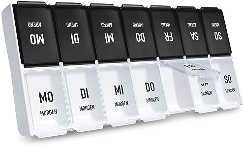 AUVON Tablettenbox 7 Tage Morgens Abends, Handlicher Tablettenbox mit Großen Separaten Fächern für Medikamente, Vitamine, Fischöl, Nahrungsergänzungsmittel usw.