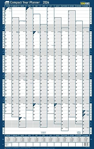Sasco Kompakter Jahresplaner 2024, Papier-Mini-Whiteboard-Poster-Stil, trocken abwischbarer Kalender, kleiner Wandplaner mit trocken abwischbarem Stift und Aufklebern, Wanddiagramm und Pinnwand