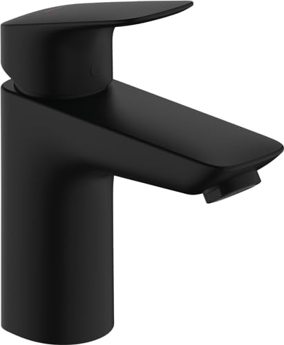 hansgrohe Logis - Tvättställsblandare för inbyggnad i vägg med push-open ventil, Vattenkran badrum med utloppslängd 93 mm, Badrumskran vattenbesparande (EcoSmart), matt svart, 71107670