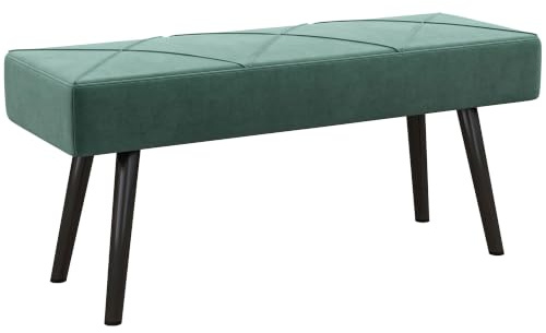 HOMCOM End of Bed Bench with X-Shape Design for Bedroom Steel Legs Green | Upholstered Hallway Bench
