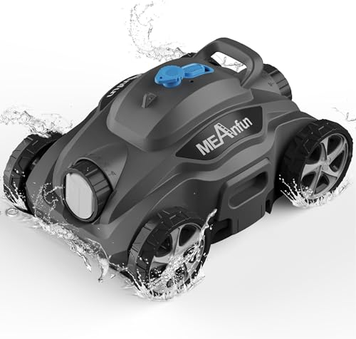 MEANFUN 2024 New Cordless Robotic Pool Vacuum Cleaner, Last 110 Mins & Clean 1076 Sq. Ft for above Ground and Inground pool Robot - 5800mah Automatic Parking Pools Cleaning Tools PC01 Grey
