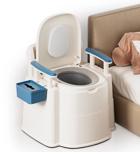 AKIMRABY Bedside Commode, Upgraded Safety Commode Toilet for Elderly and Disabled, Potty Chair for Adults with Detachable Armrest, 16.3 Seat Width, 500lbs Heavy Duty - Bedside Commodes for Seniors