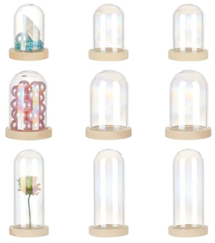 PH PandaHall 9 campane in vetro a cupola in 3 dimensioni, mini cloche con base in legno, per bottiglie di vetro a cupola, per conservare gemme, fiori, denti, casa, feste, bomboniere, decorazioni