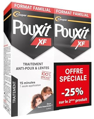 POUXIT - XF - Lotion anti-poux et lentes - Agit en 1 seule application de 15 minutes - Traitement du cuir chevelu - Dès 6 mois - Spray - Lot de 2 - 2x200 ml