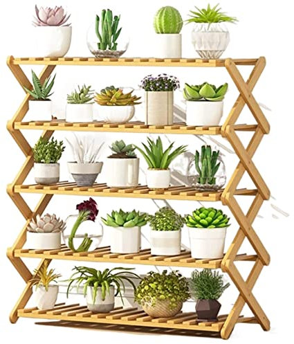 RAABYU Support Pour plantes Support Pour plantes Support à Fleurs Étagère à plantes en Bois de bambou Présentoir à Fleurs Pliable Présentoir intérieur Maison Patio Jardin Plante Shel