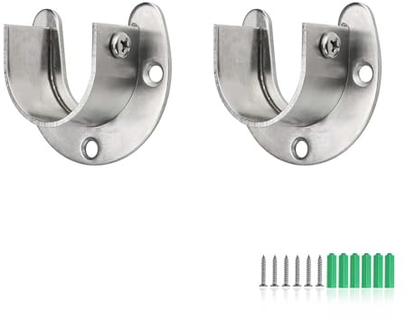 MYLERCT 2 Stück Edelstahl Rundrohr Halterung Schwarze 32 mm | Stangenhalterung，Kleiderschrank Stangenhalter ，U-Form mit 3 Löchern, Tragkraft 80 kg, für Gardinen & Kleiderstange