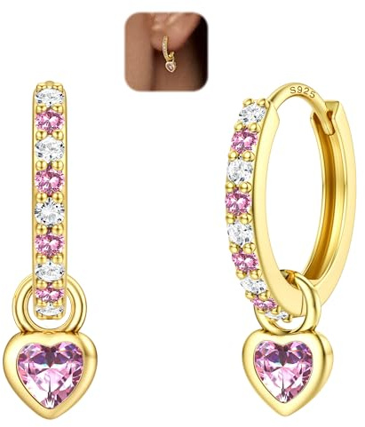 LOLIAS Boucles d'oreilles Créoles Argent 925 Pour Femmes Goutte Pendante Forme Cœur Cerceaux Huggie Légers Dormeuses Hypoallergéniques Amovibles Forme Cœur CZ pour Femmes Filles