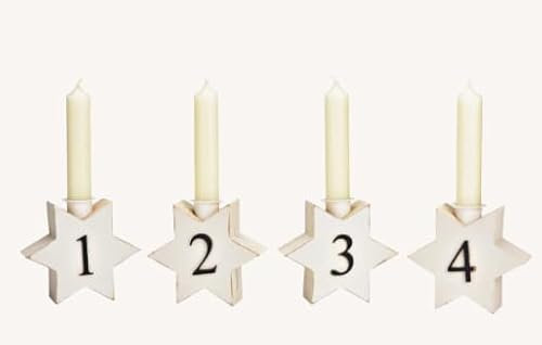 Arrangement de l'Avent en bois en forme d'étoile avec 4 bougeoirs, 9 x 43 x 4 cm