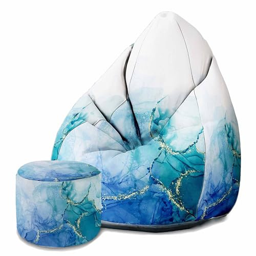 DreamRoots Sitzsack Erwachsene Velvet Samt, Blue Marmur