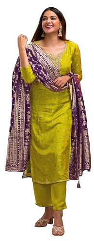 TRENDMALLS Women's Silk Embroidery Kurta Pant Set with Banarasi Dupatta salwarsuit set