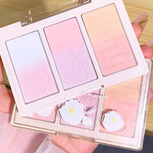 KARLOR 6-in-1 Rouge Puder Blush Palette mit Farbverlauf in Rosa, Orange, Blau, Lila - Matt und Schimmer Pink Highlighter Lidschatten für Wangen (03#)