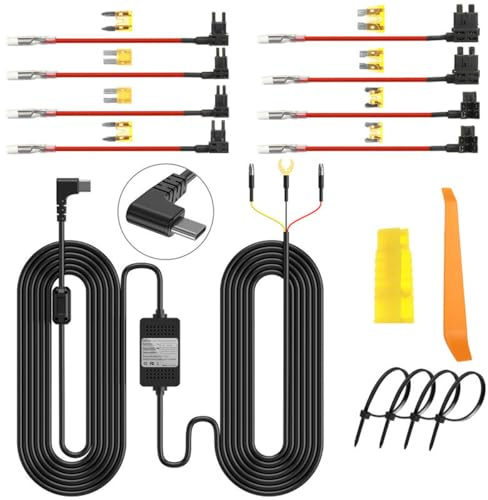 Acmerota Dash Cam Hardwire Kit 3 Wires Type-C Hard Wire with Fuse for Dashcam 12V-24V to 5V 3A Car Dash Camera Charger Power Cord 11.4ft for Dashcam GPS Power Supply
