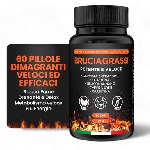 Brucia Grassi Potenti Veloci [DRENANTE GAMBE - ANTICELLULITE] con Dieta Digitale Inclusa | Dimagrante - Termogenico - Blocca Fame | Brucia Grassi - Carnitina | 60 Capsule