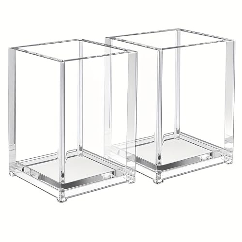 trabag 2 Stück Pinselhalter Kosmetik, Acryl Pinselhalter, Klarer Pinsel Organizer, Acryl Stiftehalter, Pinselhalter Kosmetik für Büro Schule Zuhause Badezimmer