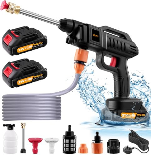 Cordless Pressure Washer 21V,1500W Portable Pressure Washer,60Bar/870 PSI High Power Washer Machine with 2 Nozzles,2 Batteries,5m Hose Pressure Cleaner for Car Floor Gardening Cleaning