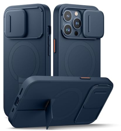 SURITCH Magnetisch hülle Kompatibel mit iPhone 13 Pro, Stoßfest Handyhülle Kratzfest Schutzhülle mit Kameraabdeckung schieben und verstellbarem Kickstand(Tiefblau)
