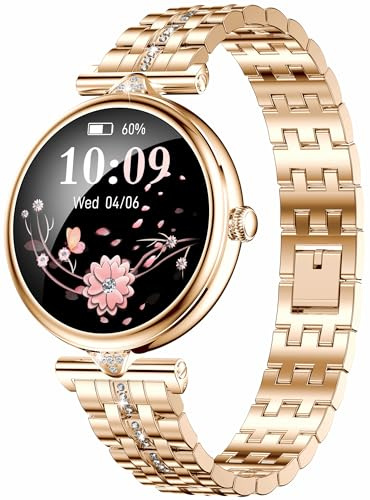 findtime Smartwatch Damen Diamond Luxus Armbanduhr mit Telefonfunktion/Herzfrequenz/Menstruationszyklus/IP68 Wasserdicht Android iOS Fitnessuhr Gold