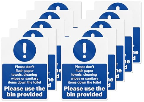YIKIADA 10 Pack Do not Flush Paper Towels Sticker 200 × 150 mm | No Cleaning Wipes or Sanitary Items Down the Toilet, Vinyl, Removable, Waterproof, Self Adhesive, Decal for Home Office