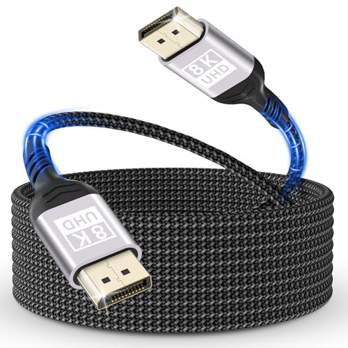 Cavo DisplayPort 1.4 5M,Cavo DP a DP Supporto intrecciato in nylon 8K@60HZ,4K@144HZ/120HZ,2K@240HZ Cavo DisplayPort G-Sync&FreeSync/HDR10/HDCP 2.2/32.4 Gbit/s per monitor da gioco Scheda grafica
